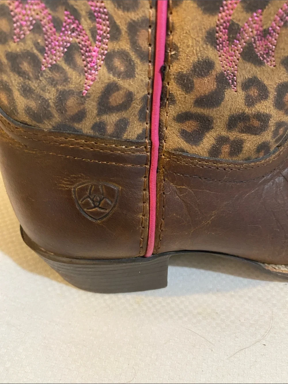 Ariat Brown Leather Western Boots with Pink Leopard Shaft